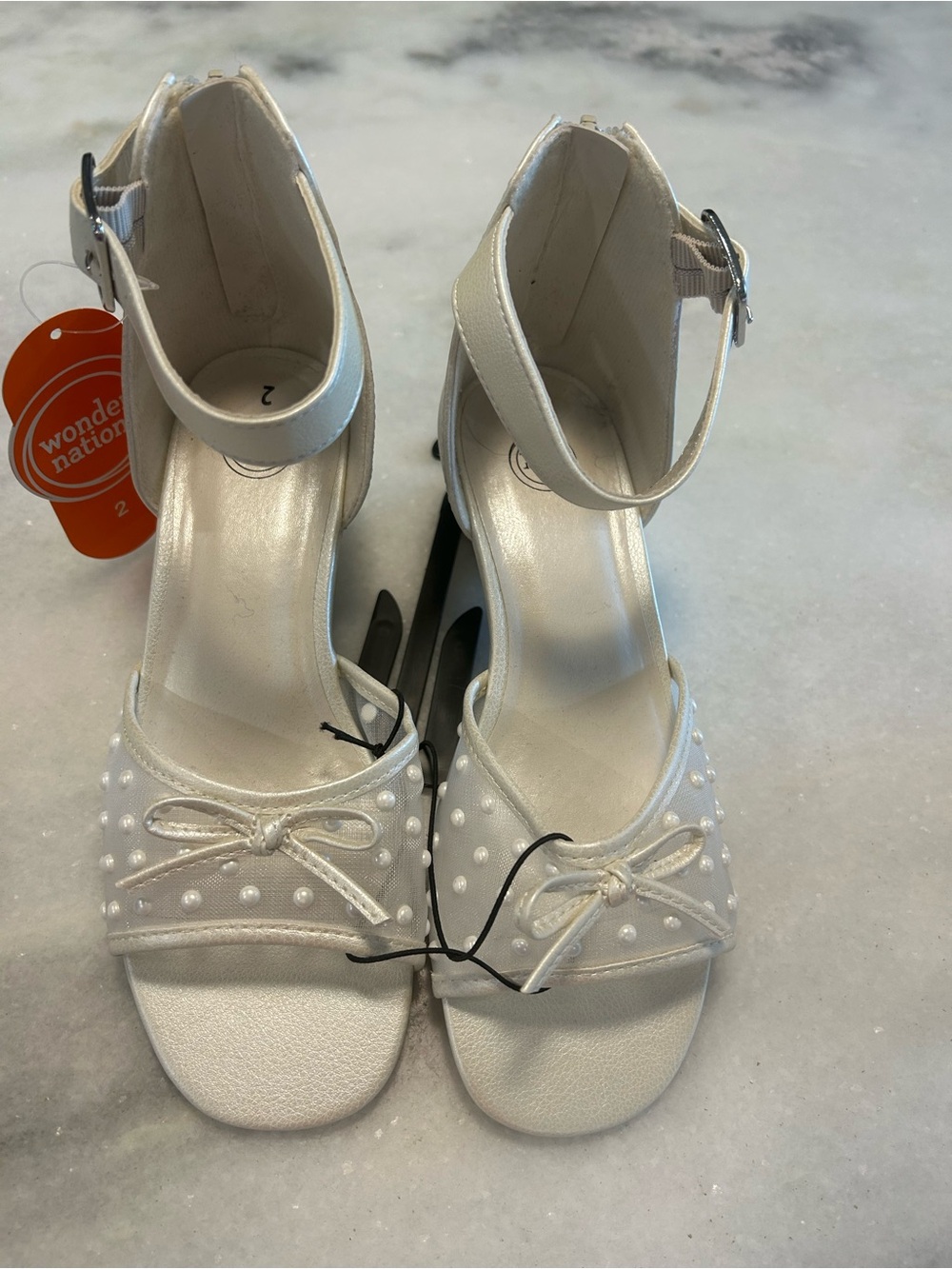 GIRLS HEELS White Wedge Peals Bow Special Occasion New size 2